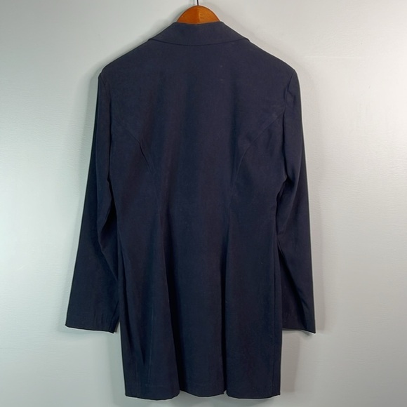 VINTAGE Y2K Fashion Bug Long Line Blazer Jacket Navy Blue Microfibre Size 12 - Picture 6 of 10